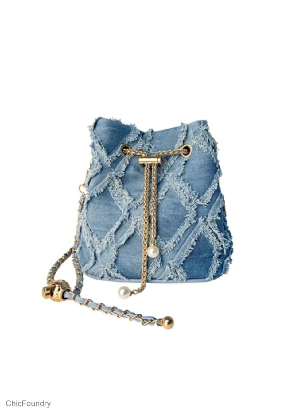 Y2K Denim Bucket Bag Quilted Drawstring Crossbody Purse